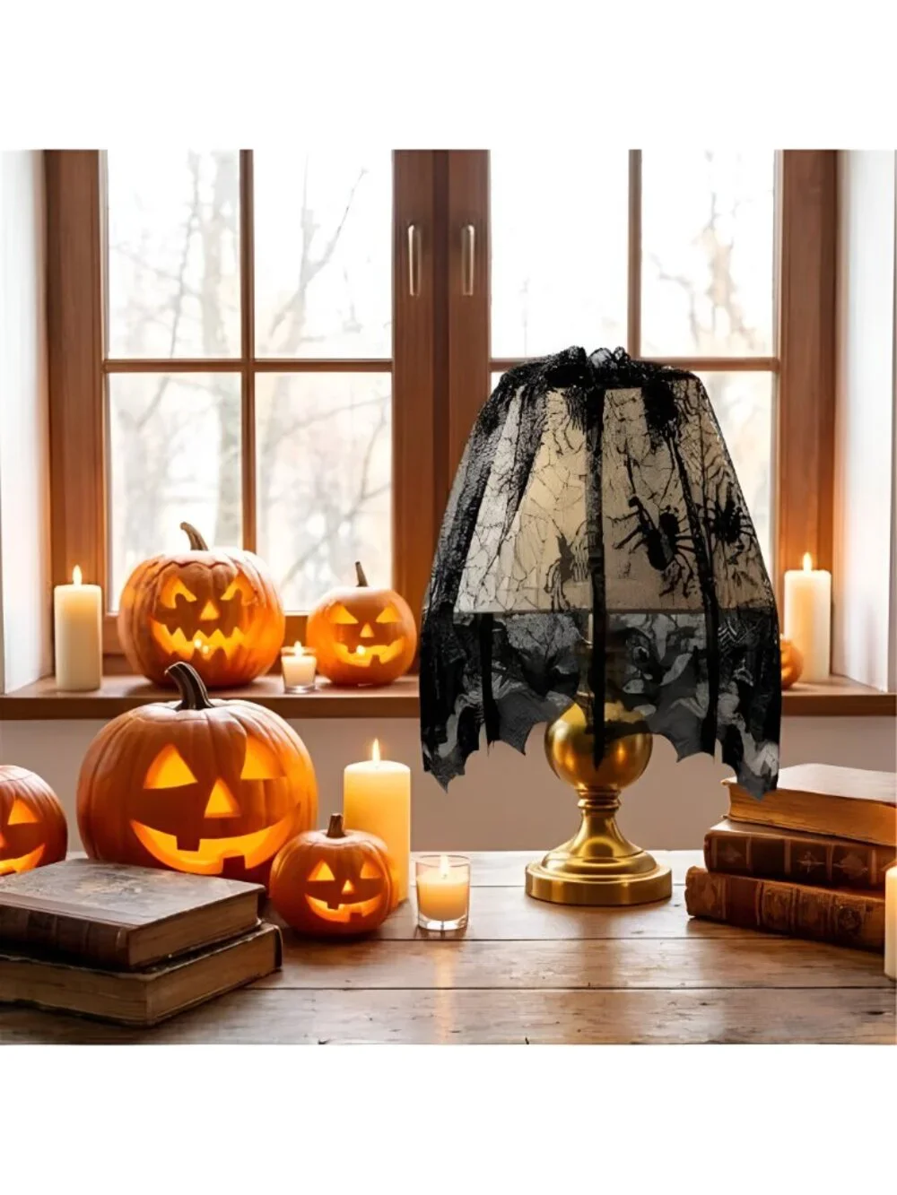 36 Pack Halloween Decorations Set, Black Lace Spiderweb Round Tablecloth,